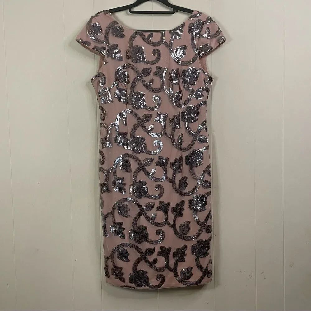 Adrianna Papell Sequins Vine Mesh Overlay Mini Dress